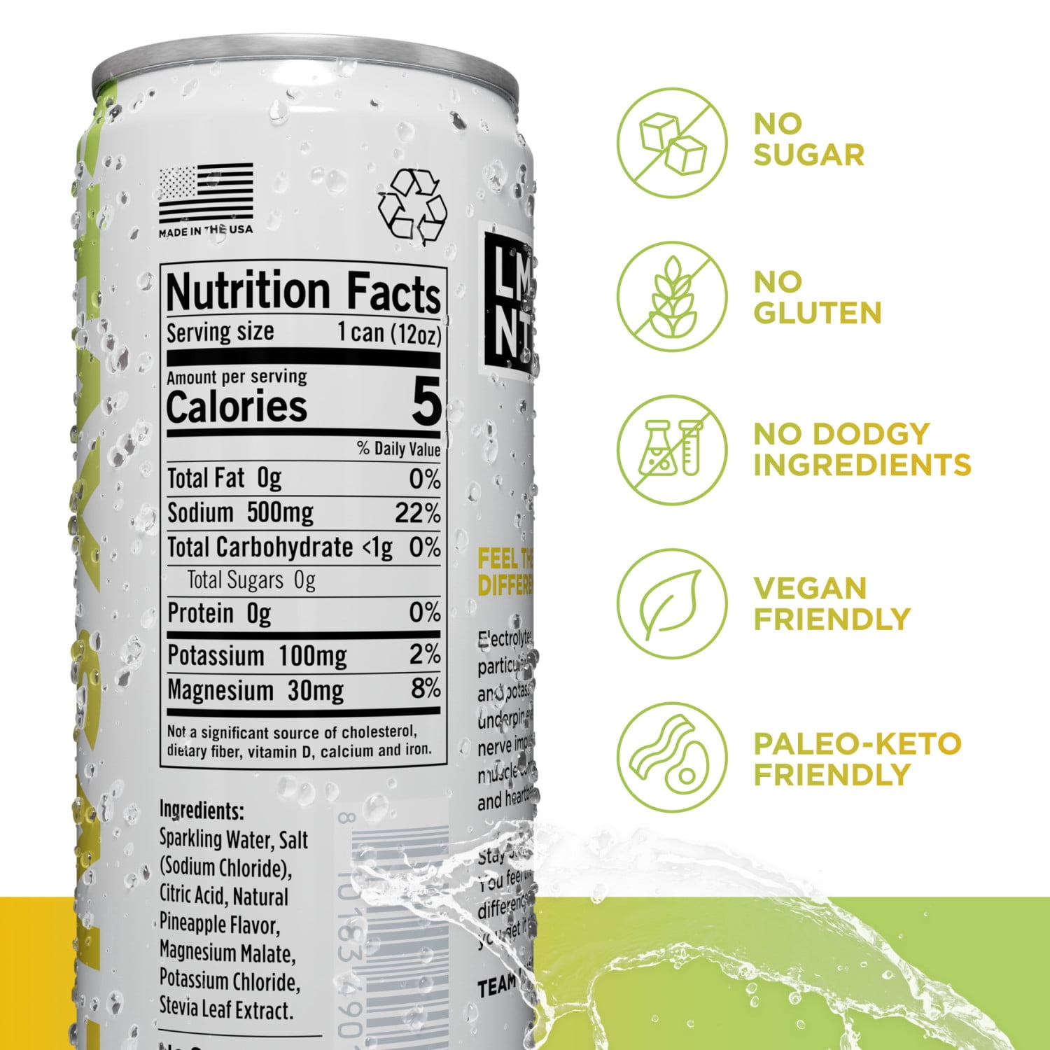 LMNT Sparkling Electrolyte Drink - Pineapple - 4pk / 12 fl oz Cans