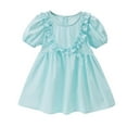 thumbnail image 2 of NJDVHB Robe d'Été pour Tout-Petit, Robe de Plage pour Fillette, Robe de Fête pour Filles, Robe Unie à Manches Courtes pour Enfants, Robe Décontractée à Col Rond, Bleu, 110, 2 of 5