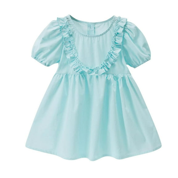 Ashirexll Little Girl Dresses, Girls Summer Dress, 2-6Y Fashion Children Short Sleeve Turndown Collar Dress Summer Casual Solid Color Dress