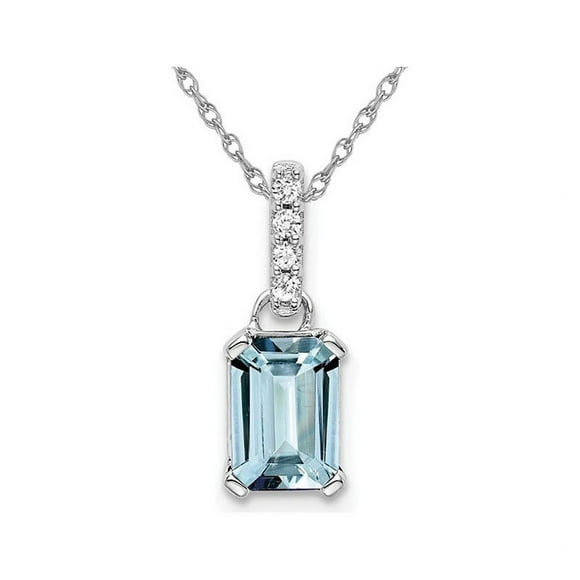 10K White Gold 1.00 Carat (ctw) Aquamarine Pendant Necklace with Chain