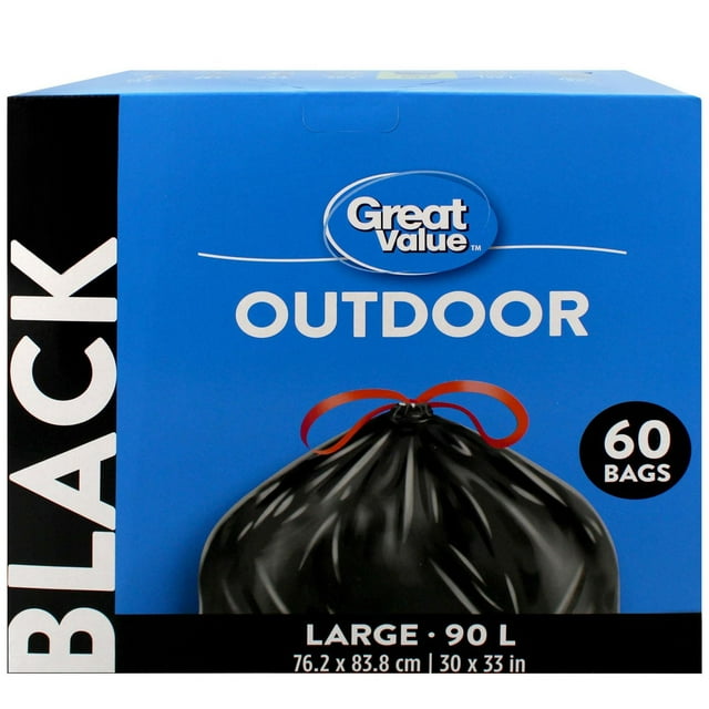 Great Value Large Outdoor Garbage Bags, 90L , 60bags