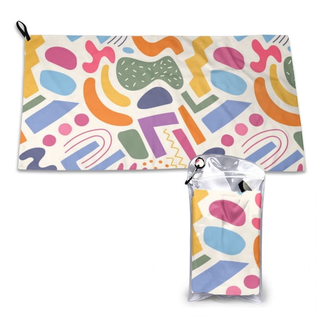 YFYANG Adulte Microfibre Voyage Portable Towel, Abstract Geometric Pattern Séchage Rapide Towel avec Boucle de Randonnée Pochette en PVC, 16 "x 31.5"
