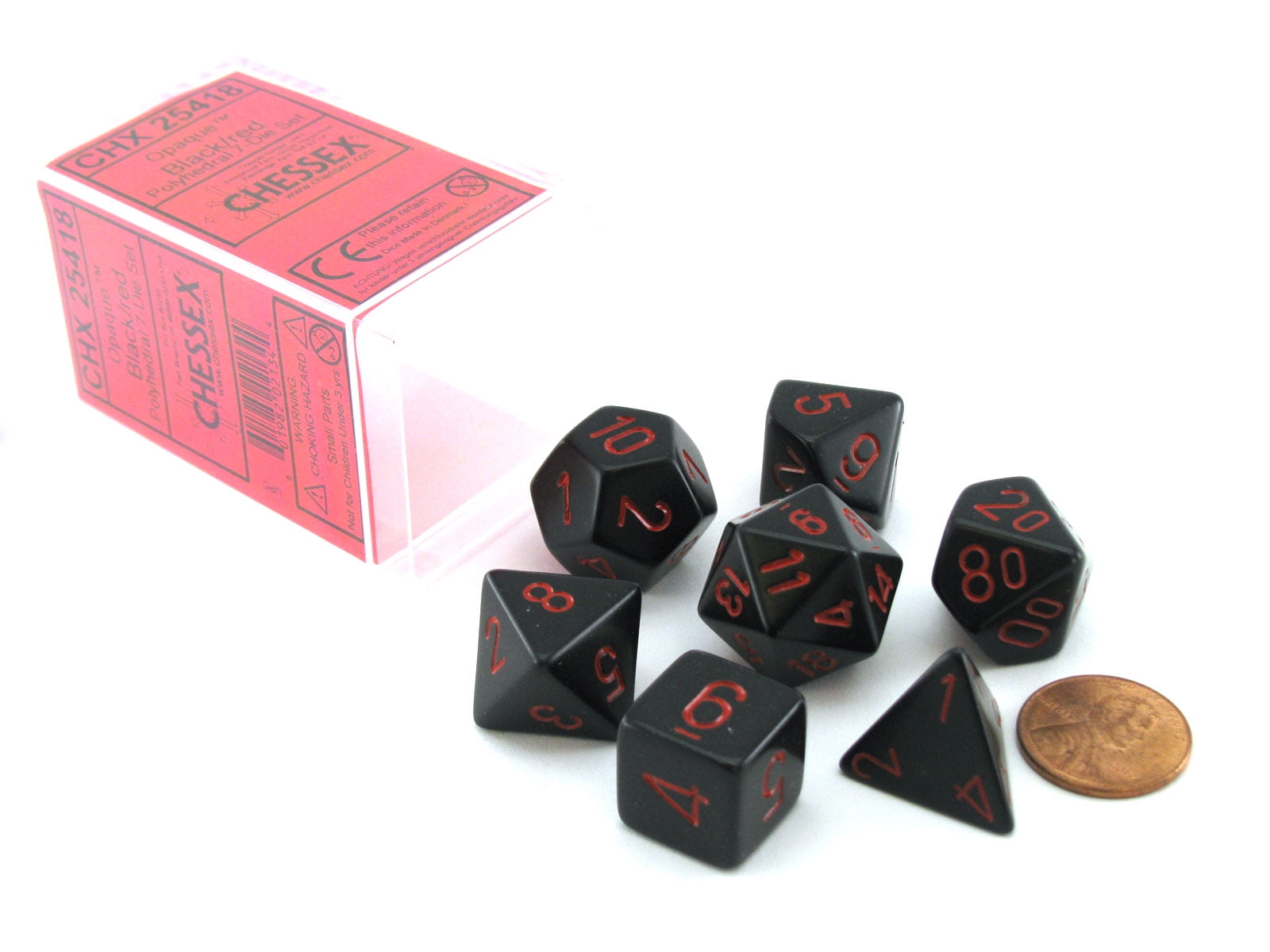 Set of 10 Twenty Sided 19mm D20 Opaque RPG Dice Black with Red Numbers Die 