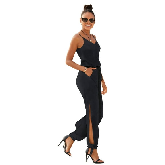 LASCANA Women's Sleeveless V-Neck Jumpsuit Strap