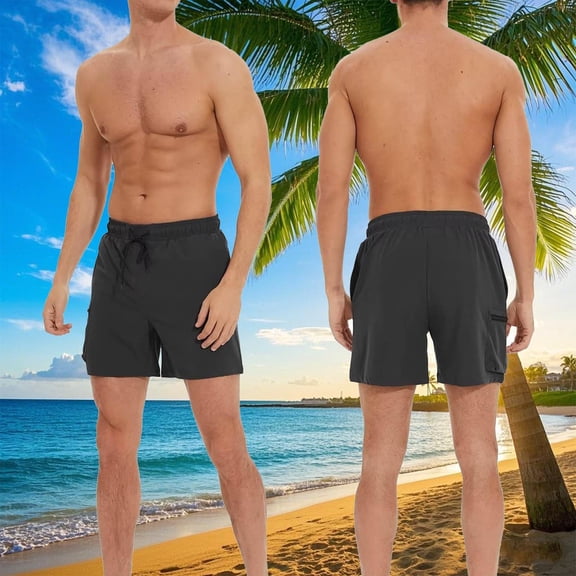 lcziwo Workout Shorts Men with Zipper Pockets Classic Fit Summer Drawstring Hiking Shorts Beach Fishing Casual Work Shorts Black M