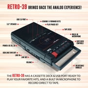 QFX Shoebox-Style Cassette Player/Recorder with Bluetooth, FM Radio, USB Input, Black, AC Adapter, RETRO-39BT