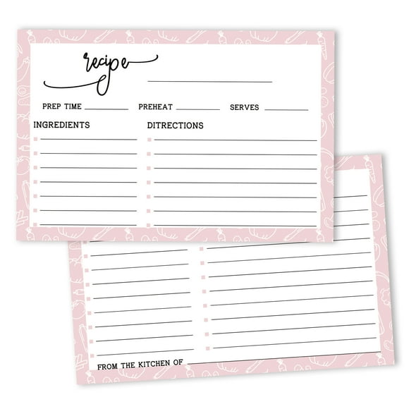 Inkdotpot 4x6 Inch Recipe Cards (Set of 50) , Thick Double Sided Premium Card Stock- Modern Style White Recipe Notecards for Weddings- Bridal- Baby Shower - Baby Pink Border Theme