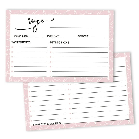 Inkdotpot 4x6 Inch Recipe Cards (Set of 50) , Thick Double Sided Premium Card Stock- Modern Style White Recipe Notecards for Weddings- Bridal- Baby Shower - Baby Pink Border Theme