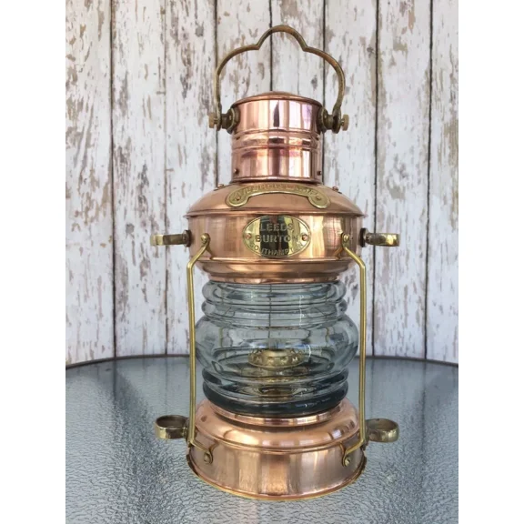 12" Vintage Brass Copper Anchor Oil Lamp Collectible Nautical Maritime Ship Lantern Oil lamp Boat Light