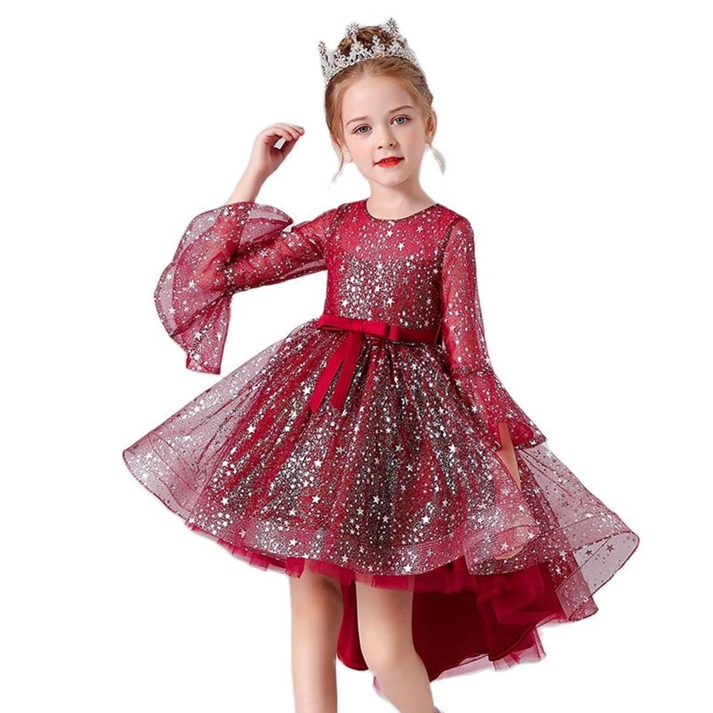 Girls Princess Dress Flower High Low Christmas New Year Party Ball
