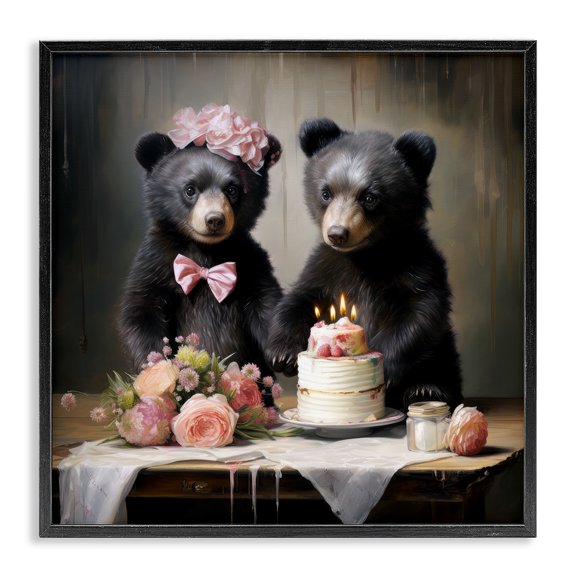 Stupell Industries Eclectic Birthday Cake Bears Black Framed Giclee Art, 24 x 24, by Ray Powers
