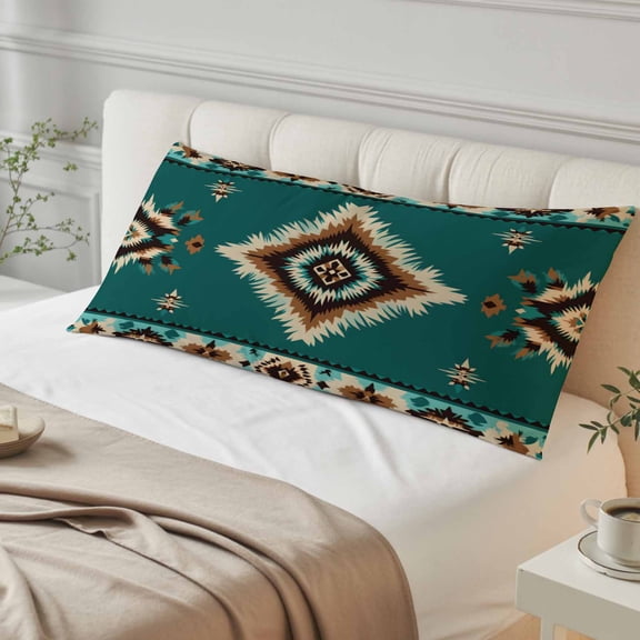 Green Southwestern Body Pillow Cover, Pillowcase Protectors with Zipper, Breathable Decorative Throw Pillow Case Cover, Boho Ethnic Geometric Retro Pillow Shams for Couch Sofa 20x54Inch