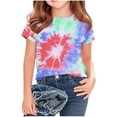 thumbnail image 2 of LJEFF Girls Tie Dye Short Sleeve T-Shirt, Gradient Print Soft Casual Crew Neck Lightweight Kids Summer Tee Red Size 6, 2 of 5