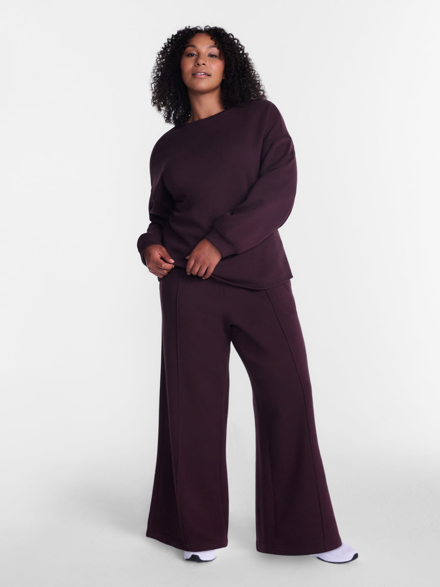 Athletic Works Women's and Women's Plus Pintuck Wide Leg Fleece Pants, 30" Inseam, Sizes XS-4X