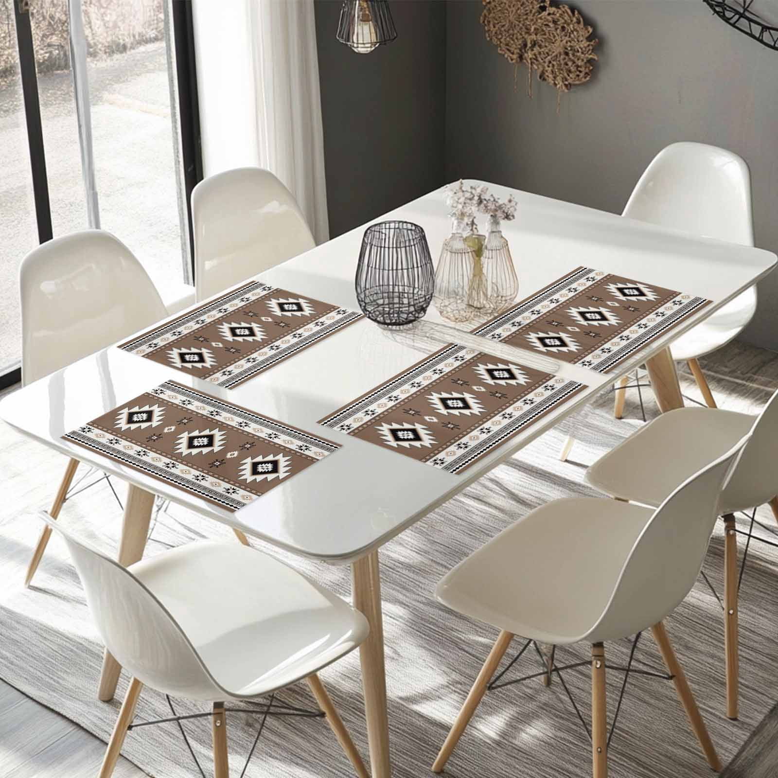 Placemats Set of 4, Brown Boho Placemats Set of 4, Southwest Tribal Aztec Geometric Tablemats Washable Placemat Table Decoration for Kitchen Table Dinner Party Home Decor Indoor Outdoor 13x19 Inch
