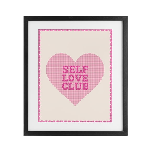 Stupell Industries Contemporary Self Love Club Pixel Heart Black Framed Print Under Glass, 13 x 16, by Lil' Rue