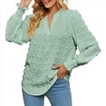 thumbnail image 3 of Blusa de Lunares con Cuello en V y Mangas con Volantes para Mujer, Blusas Holgadas Informales de Color Liso para Trabajar Verde L, 3 of 9