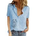 thumbnail image 1 of Gibobby Camisetas Mujer Manga Corta Algodón Casual Suelto Personalidad Impreso Solapa Botón Manga Corta(Azul,CH), 1 of 4
