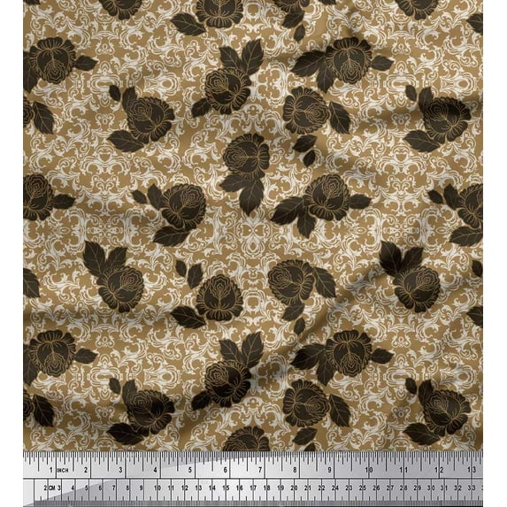 Soimoi Rayon Fabric Swirl,Leaves & Floral Artistic Print Fabric by Yard 56 Inch Wide