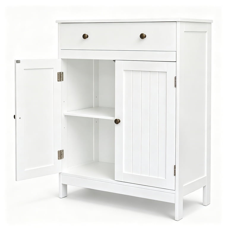 Zimtown White Wooden Bathroom Cabinet, Freestanding Storage