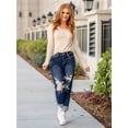 thumbnail image 5 of Women'S Ripped Mid Waisted Boyfriend Jeans Loose Fit Distressed Stretchy Denim Pants Dark Blue L, 5 of 8