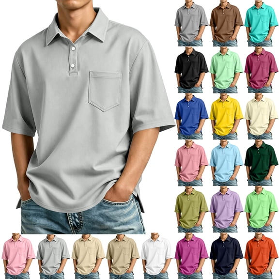 Hearthz Men's Polo Shirts Lapel Collar Men Short Sleeve Shirt Breathable Business Big and Tall Golf Polos for Men with Pocket Coffee XXXL