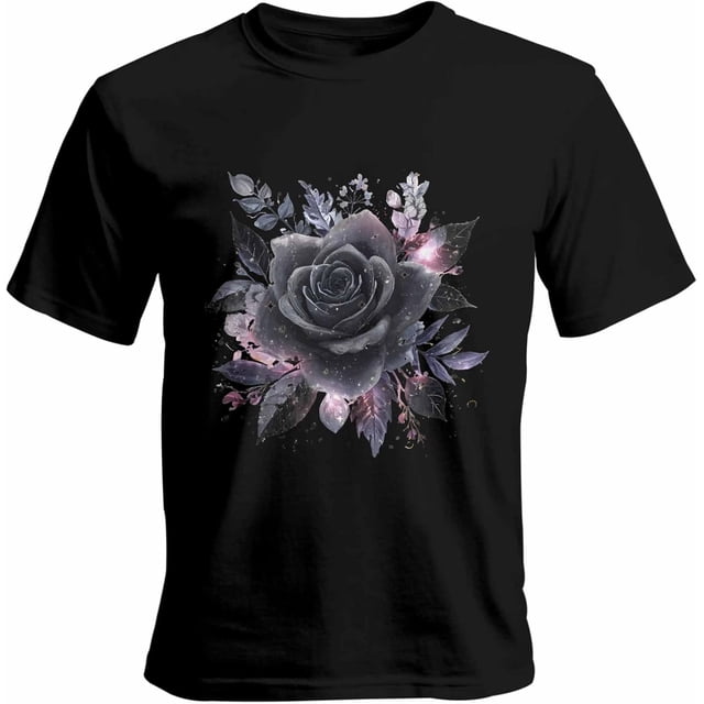 Camisetas casuales de manga corta con estampado de flores negras en acuarela para hombre. Camisetas gráficas.