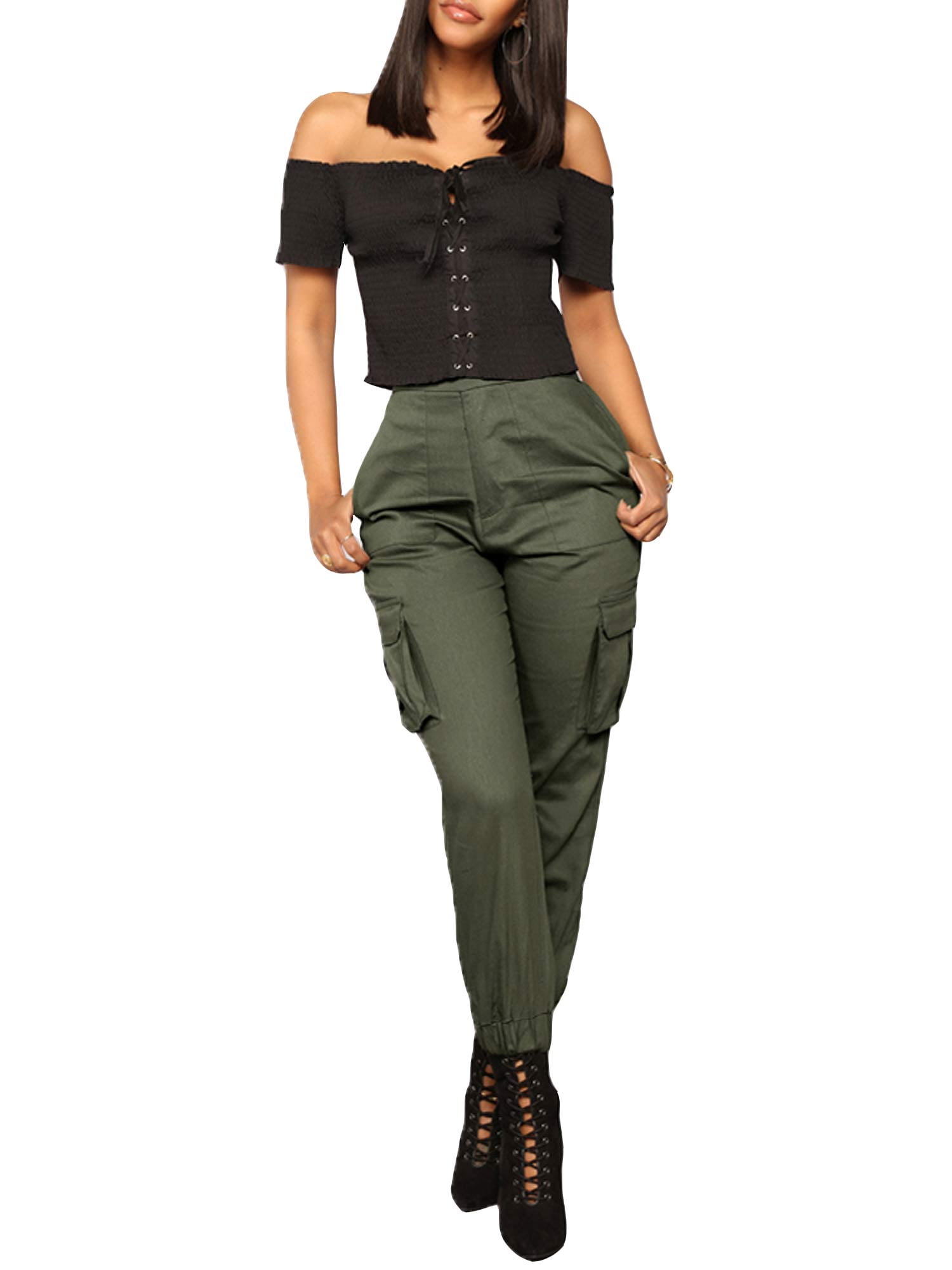 orange high waisted cargo pants
