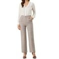 thumbnail image 2 of INSPIRE CHIC Women's Plaid Elastic Waist Button Zipper Straight Leg Long Pants M Camel, 2 of 6