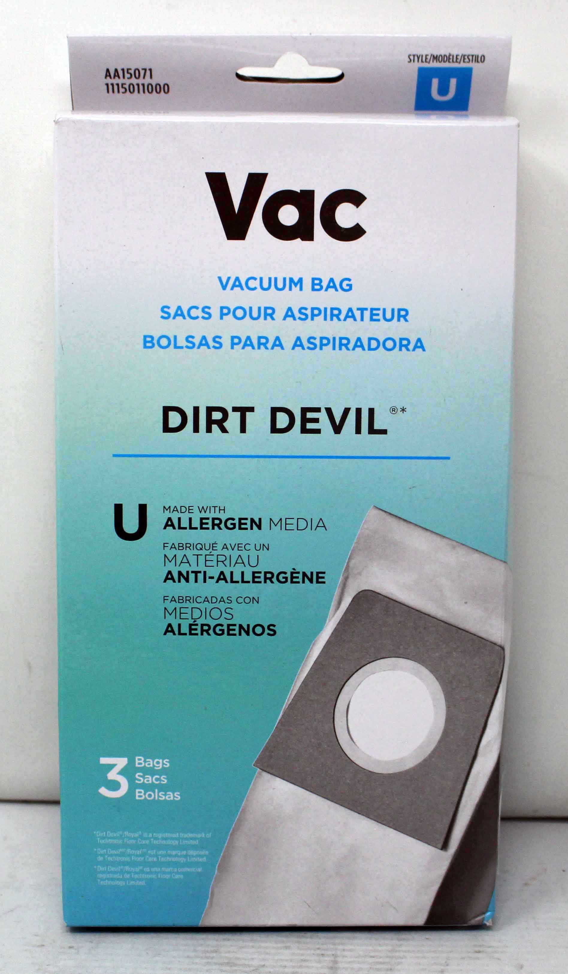Dirt Devil Type U Allergen Filtration New Pack Of 3 Bags 