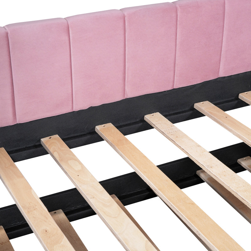 Aukfa Daybed with Trundle, Twin Size Upholstered Bed Frame, Velvet, Pink
