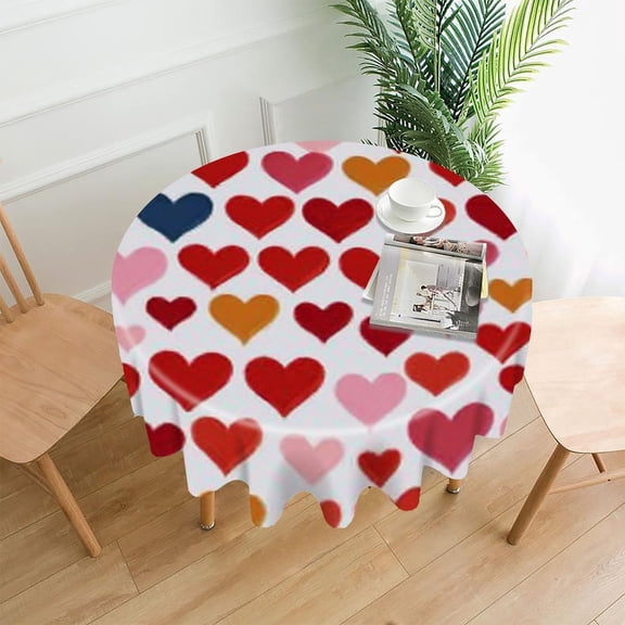 RKSupls 60 Inch Round Tablecloth, Colorful Hearts Pattern Premium Polyester Straight Edge Wrinkle Resistant Washable Table Cover for Party Home Dining Decor