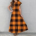 thumbnail image 5 of Maxi Dresses for Girls with Pockets Size 6-12 Kids Trendy Ruffle Short Sleeve Crewneck Plaid Printed Pullover Vacation Long Dress, 5 of 7