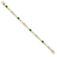 thumbnail image 3 of Gem Stone King 18K Yellow Gold Plated Silver Green Created Emerald and Lab Grown Diamond Bracelet for Women | 3.41 Cttw | Gemstone May Birthstone | Oval 6X4MM | Length 7.25 inches, 3 of 6