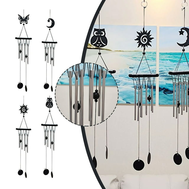 onlyliua para Interior/Exterior Adorno Carillón de Viento de Tubo de Aluminio Macizo con Forma de Búho Sol de Hierro Forjado