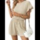 thumbnail image 2 of Conjunto de Dos Piezas para Mujer: Top de Corta con Cuello Redondo y Volantes y Pantalones Cortos con Cordón. Albaricoque S, 2 of 8