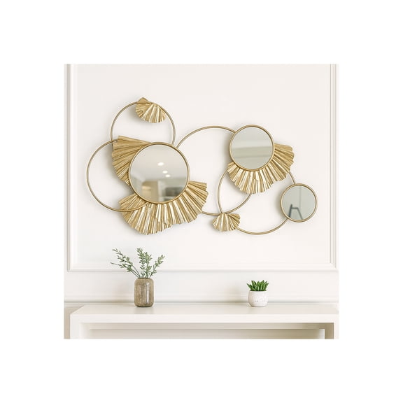 Decorative Metal Mirrored Loops for Home Wall Decor - Modern Wall Art for Bedroom, Living Room, and Bathroom Display - Hanging House Accent for Entryway and Hallway - 16", Gold & Metallic