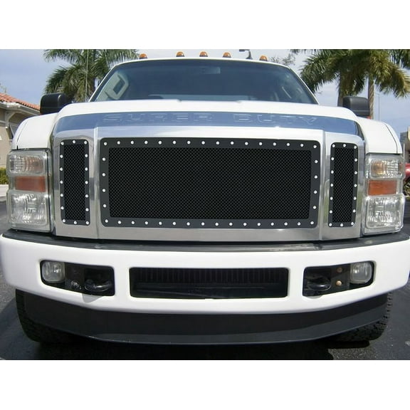 2008-2010 Ford F-250 F-350 F-450 F-550 XLT/Lariat/King Ranch Stainless Steel Black Main Upper Wire Mesh Rivet Grille