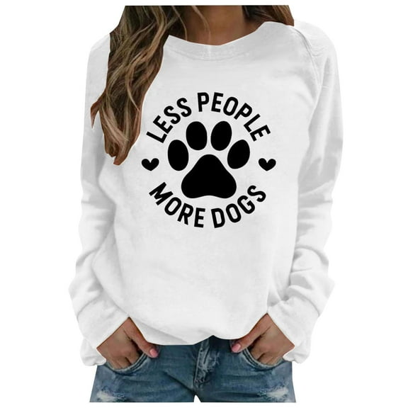 Womens Sweatshirts Fall Lightweight Crewneck Long Sleeve Tops Loose Casual Dog Paw Print Graphic Pullover T-Shirts