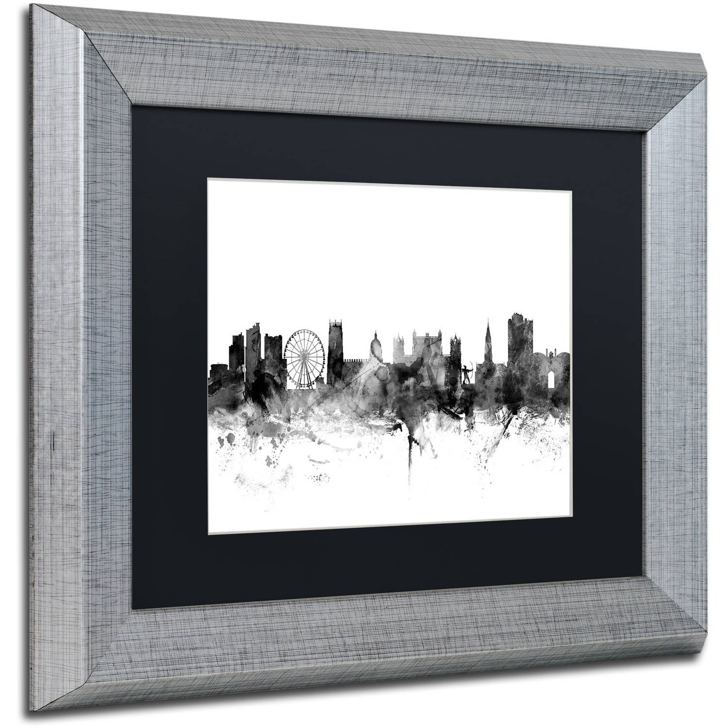 Trademark Fine Art Maps Matted Framed Art ' Nottingham England Skyline B&W ' by Michael Tompsett