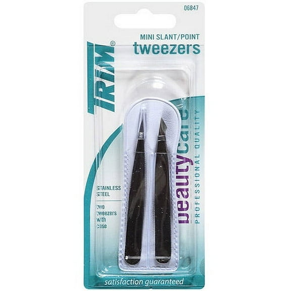 TRIM Beauty Care Mini Duo Pack Slant & Point Tip Tweezers, 2 Pieces