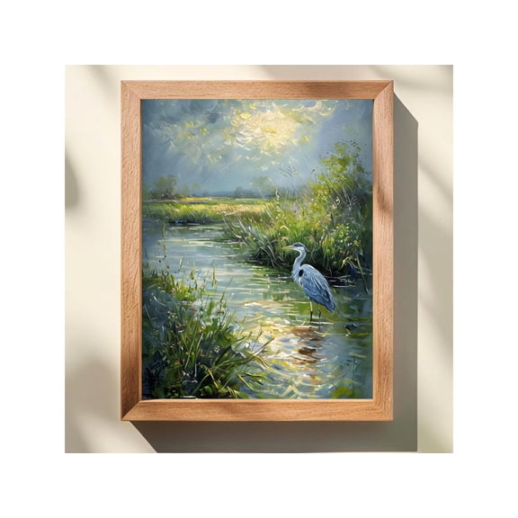 South Carolina Salt Marsh Wall Art, Low Country Landscape Poster, Myrtle Beach Coastal Decor, Impasto Marsh Artwork, Heron Art, Unframed Poster Size 8x12