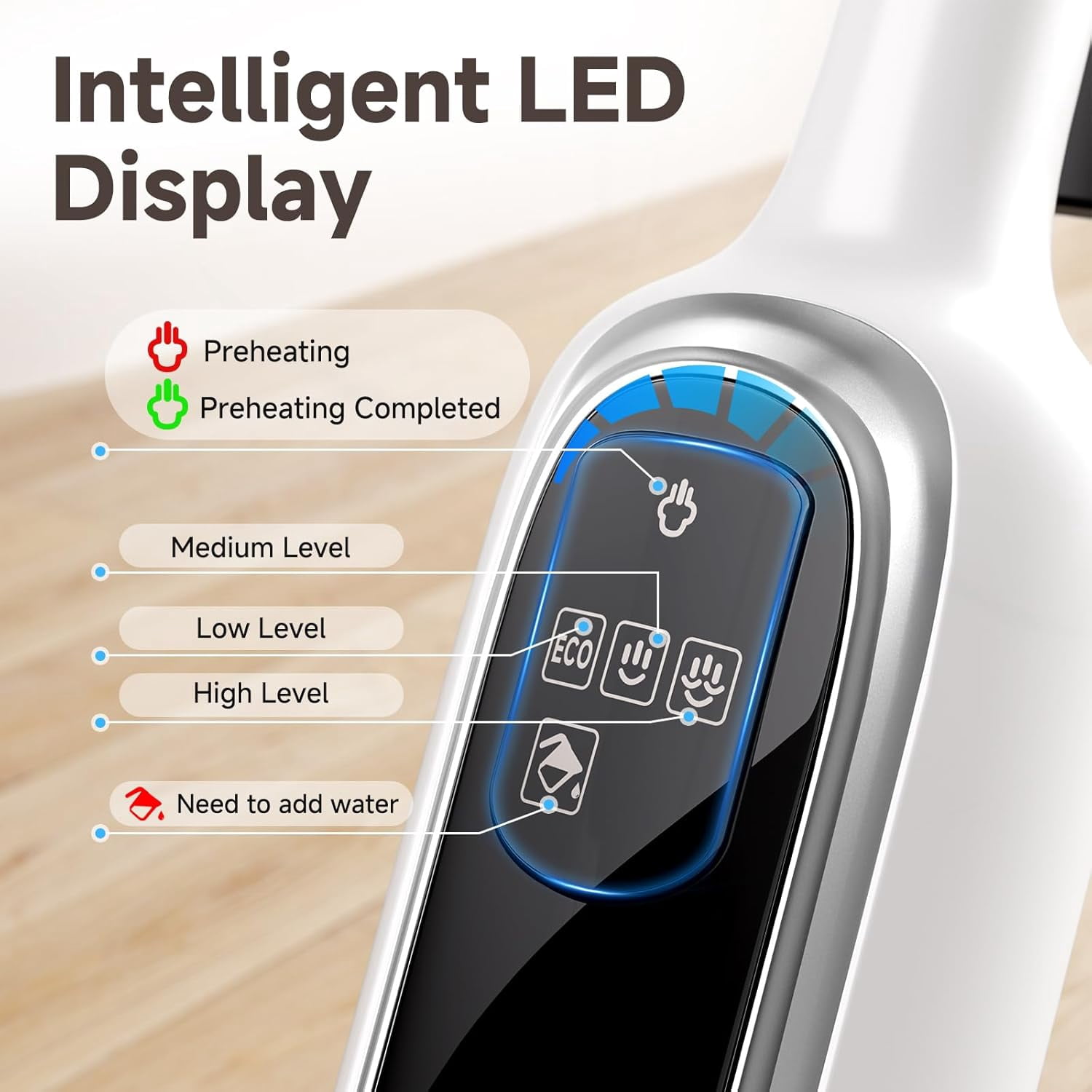 12-in-1 Steam Mop and Detachable Handheld Cleaner, 23-Foot Cord, 3 Steam Settings with LED Display, for Floors, Bathrooms, Windows, Upholstery, Fabrics, Tile Grout, and Carpets