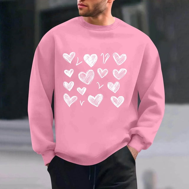 Ceisia Men's Regular-Fit Crew-Neck Double-Heart Hand-Drawn Printed Casual Sweatshirt Gift