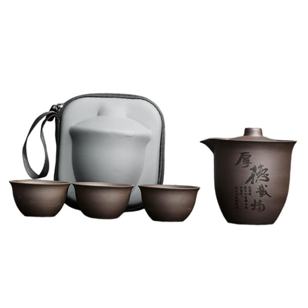 Juego de té de viaje con bolsa de transporte, elegante y ligero juego de tetera china de kungfu con tazas de té para regalo de cumpleaños, oficina o Hou De