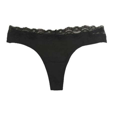 YOTMKGDO Ladies Underwear Panties  Women S Low Rise Lace Lace Breathable Comfortable Cotton Underwear Thong (Black  L)