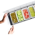 thumbnail image 4 of Bar Top Food & Condiment Dispenser - 6 Tray Plastic Garnish Station with Lid for Bartending & Serving Taco, Ice Cream, Fruit,, 4 of 7