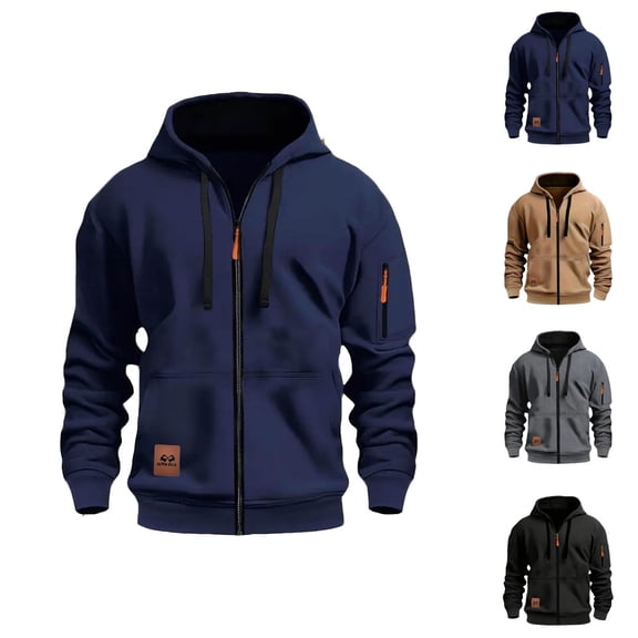 Men's Sport Hoodie with Zipper Pocket Pullover Long Sleeve Crewneck Multi-Pocket Casual Athletic Sweatshirt
