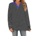 thumbnail image 7 of Women's Oversized Striped Sweatshirt Casual Long Sleeve V Neck Loose Fit Pullover Spring Tops Shirts, 7 of 7