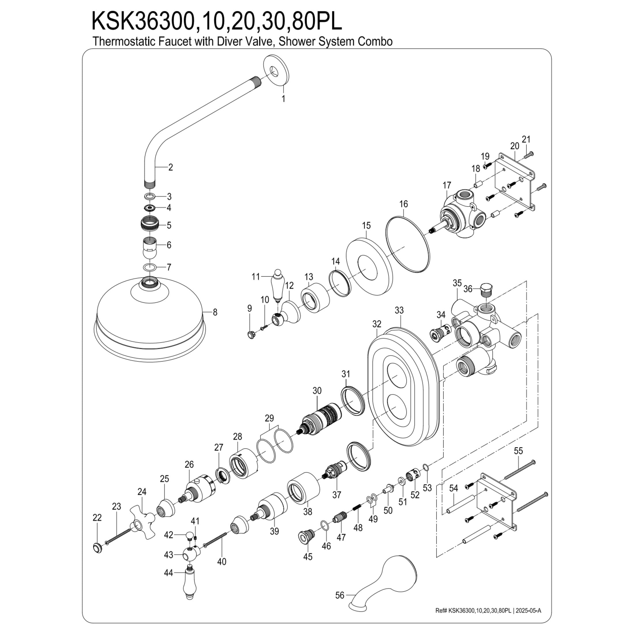 Kingston KSK36300PL Restoration Thermostatic Tub and Shower System, Matte Black